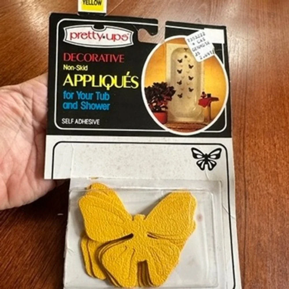 VTG Pretty Ups Yellow Butterfly Decorative Non-Skid Tub Shower Appliques 7 Count